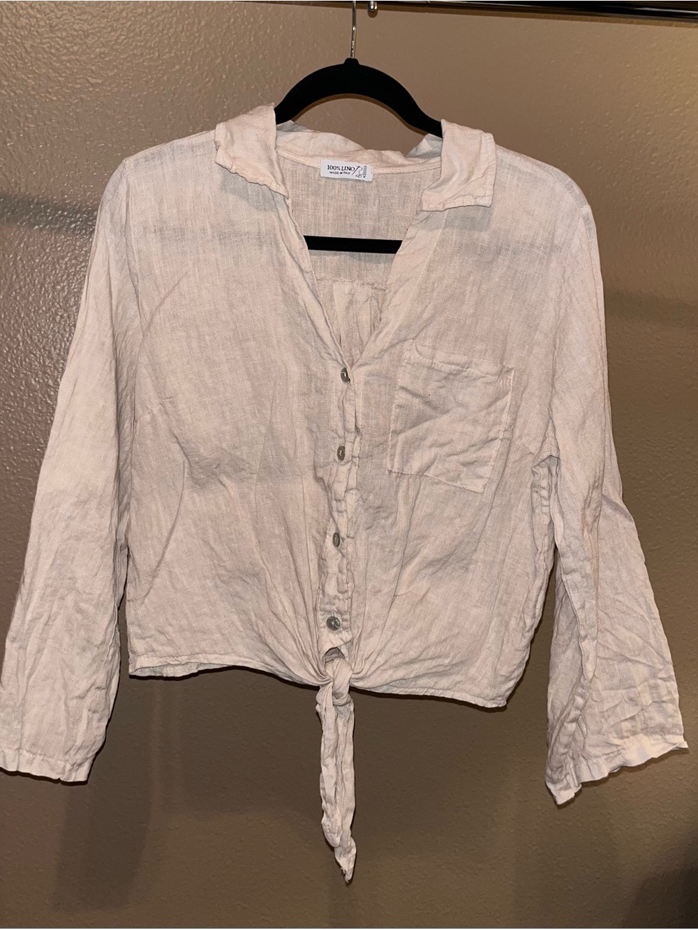 Linen Tie-Front Button Shirt